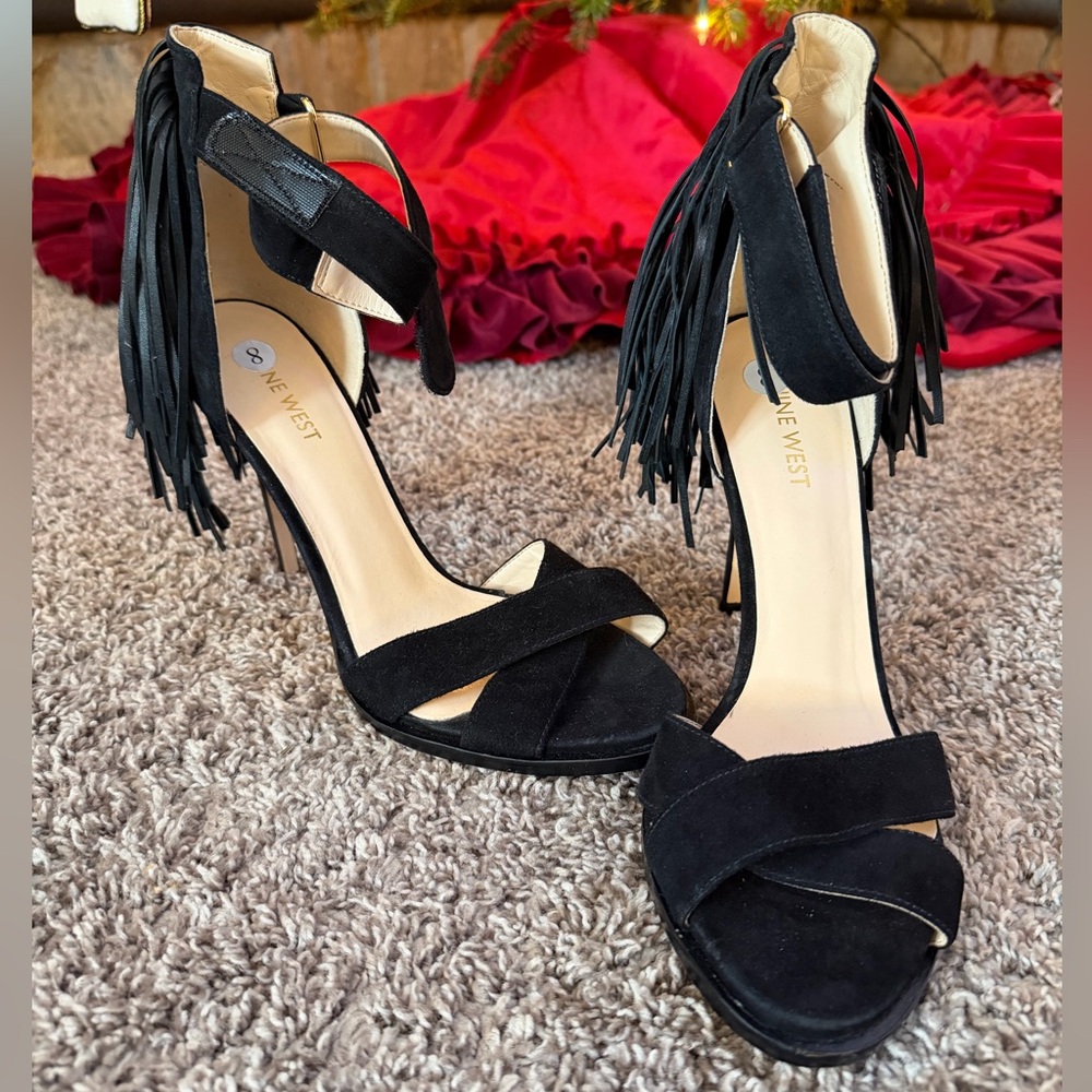 Nine West Black Fringe Heels